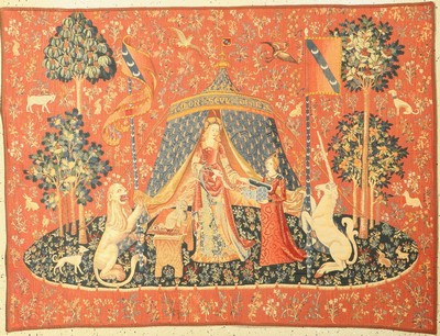 Wandteppich gewebt, Belgien, ca. 50 Jahre, Baumwolle, ca. 160 x 120 cm, EHZ: 2