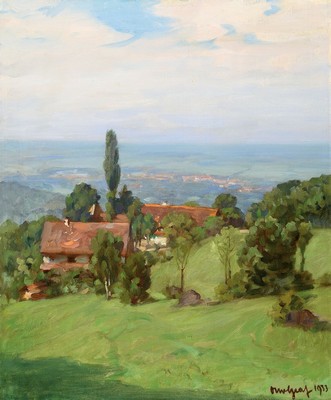 Otto Graf, 1882-1950 Achern, Studium an der Akademie Karlsruhe, hier: Landschaft bei Sasbachwalden, Öl/Malkarton, rechts unten signiert und dat. ...