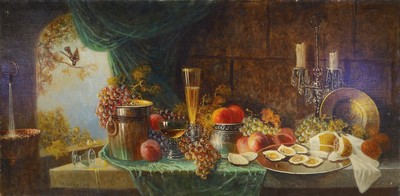Gehrmann, Traditionalist Anfang 20. Jh., Renaissance-Stillleben, ca. 80 x 160 cm, Öl/Lwd, leichte Altersspuren