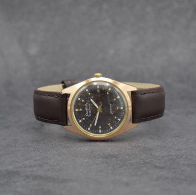 GLASHÜTTE Spezimatic Herrenarmbanduhr, Deutschland um 1965, Automatik, verg. Geh., Stahlboden gedr., braunes fleck. bzw. pat. Zifferbl. m. aufges. ...