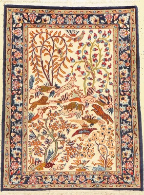 Esfahan fein alt, Persien, ca. 60 Jahre, Korkwolle auf Seide, ca. 90 x 70 cm, guter Zustand,(leicht verfärbt)