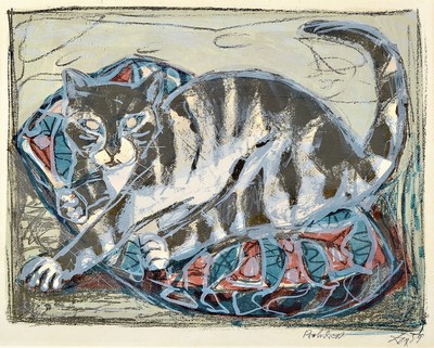 Otto Dix, 1891 Untermhaus - 1969 Singen am Hohentwiel, "Katze", Farblithografie in sieben Farben, auf van Gelder Zonen-Bütten, bezeichnet ...
