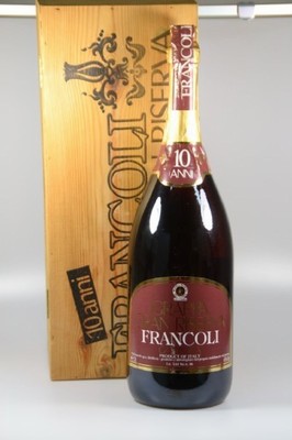 Große 3 Liter Flasche Francoli, Grappa Gran Riserva, 10 anni, wurde in den 70er/80er Jahren gekauft, orig. Holzkiste