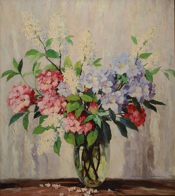 Künstler Mitte 20. Jh., unleserlich signiert, Blumenstillleben, Öl/Lwd, re. u. signiert, ca. 88 x 80 cm, Rahmen