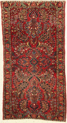 Us Re-Import Sarogh antik, Persien, um 1910, Wolle auf Baumwolle, ca. 122 x 62 cm, Starke Gebrauchsspuren