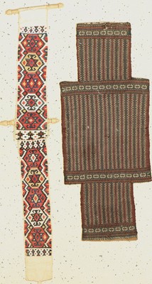 Konvolut aus 2 Lots,(Belutsch Salztasche,antikum 1900,Wolle auf Wolle,ca, 84 x 34 cm) (Tukrmenischer Tierschmuck,um 1930,Wolle auf Wolle,ca, 107 x 12 ...