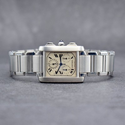 CARTIER Armbandchronograph Tank Francaise, Schweiz um 1997, Ref. 2303, Edelstahlgeh. inkl. Gliederband m. dopp. Faltschl., Boden 4 -fach verschr., ...