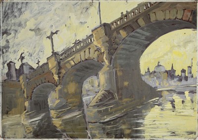 Georg Kosmiady, russischer Künstler, zwei Gouachen: Kreml und Blick auf eine Brücke in Moskau, beide Papier auf Platte, signiert, ca. 30 x 48 cm/48 ...