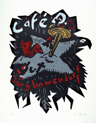 Jörg Immendorff, 1945 - 2007, Linolschnitt, auf Bütten, handsigniert, dat.07, l. u. num., Auflage 60 Exemplare, 10/60, ca. 67 x 53 cm, unter Glas, ...