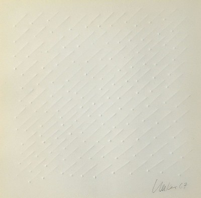 Günther Uecker, geb. 1930, "Diagonale Reihung", handsigniert, früher Prägedruck, vermutlich 35 Exp., aus 1967, 42 x 42cm, unter Glas, ...