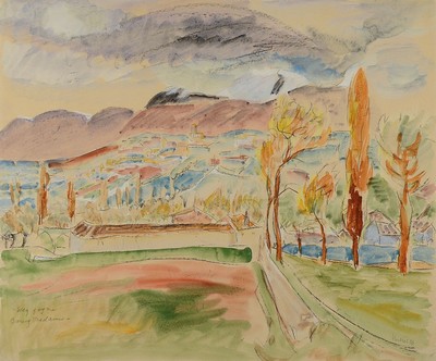 Erich Heckel, 1883 - 1970, Aquarell auf Papier, unten rechts handsigniert,"Weg gegen Bourg Madame", links unten vom Künstler betitelt, ...