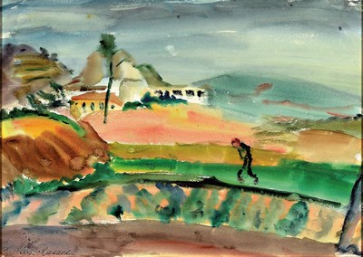 Loulou Albert-Lasard, 1885 Metz - 1969 Paris, Val Dalid , unleserlich bezeichnet, Aquarell/Papier, li. u. handsigniert, rückseitig bezeichnet, und ...