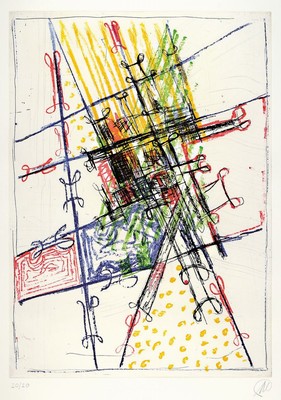 Markus Lüpertz, geb. 1941, Farbradierung auf dickem Büttenkarton, handsigniert, num. 20/20, aus 1993, Blattgr. 90 x 68 cm, Rahmen ca. 95 x 73 cm