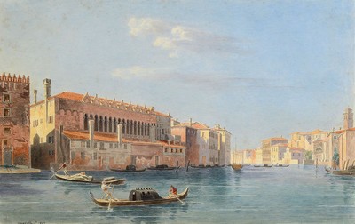 Jean-Lubin Vauzelle, 1776 - 1834, "Venedig, Canale grande" Aquarell, li. unten handsigniert und dat. 1829, 23.5 x 38 cm, unter Glas, Rahmen ...