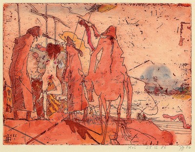 Horst Janssen, 1929-1995, Aquarell über Radierung auf Japanbütten, handsigniert re. u. und dat. (19)86, zusätzlich ist die Radierung mit Datum der ...