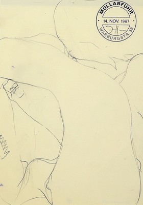Horst Janssen 1929 - 1995, Erotik-Bleistiftzeichnung auf chamoisfarbenem Karton, "sich räkelnde nackte Frau beim Liebesakt", Unikat, ...