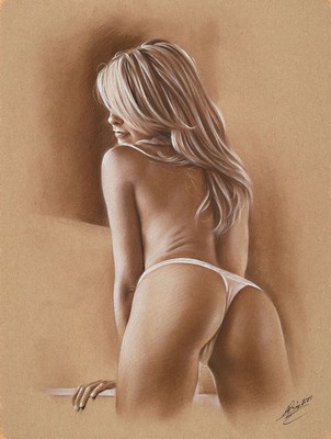 Denis Prenzel, geb. 1971, Pastellzeichnungen, auf dickem Papier, handsigniert, Frauenakt, datiert 2021, Blattgr. 30 x 40 cm, Denis Prenzel wurde 1971 ...