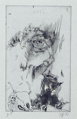 Hort Janssen, 1929 - 1995, Radierung auf Velin, Selbstporträt, aus der Radierfolge "Hannes Tod", aus 1972/73, handsigniert, Auflage 90, ...