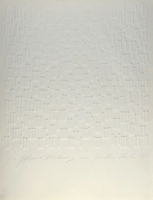 Günther Uecker, geb. 1930, Prägedruck, seltener früher unikatärer Prägedruck auf Velin, "Diagonale Reihung", handsigniert, Exemplar ...