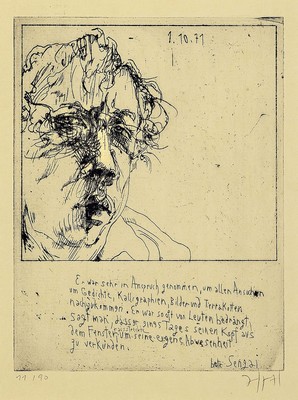 Horst Janssen,1929-1995, Radierung, "Selbst (Sengai)", seltenes Selbstporträt, handsigniert, num. 11/90, aus 1971, Blattgr. 34.5 x 26.5 ...