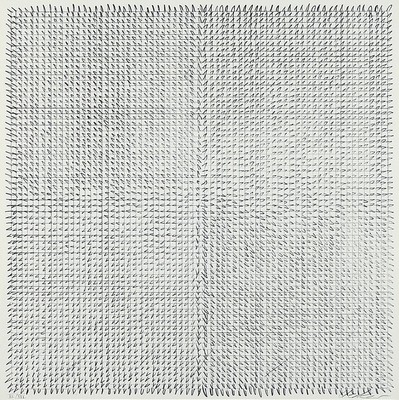 Günther Uecker, geb. 1930, "Nagelreihen", Offsetlitho auf Velin, handsigniert und num. 7/30, Blattgr. 35 x 35 cm, Rahmen 74 x 74 cm