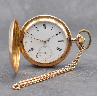 IWC Savonette Herrentaschenuhr in RG 585/000 mit RG 585/000 Kette, Schweiz um 1900, guill. 2-Deckel Goldgeh. dell./ber, Sprungdeckel m. ...