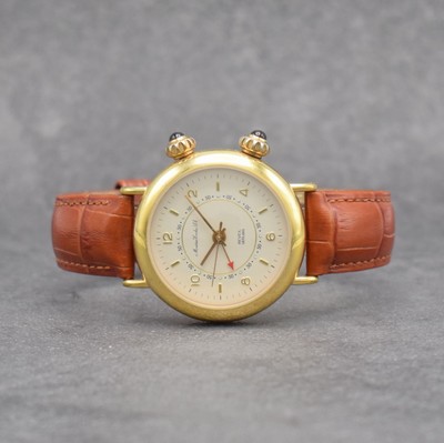 EMKA Armbandwecker, Handaufzug, Schweiz um 1990, verg. Metallgeh., beids. vergl., Boden aufgedr., Anz. v. Std., Min., Zentralsek. & Weckzeit, 18 St., ...