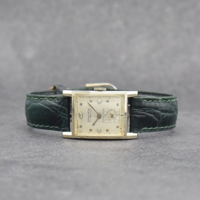 GRUEN Curvex Precision Herrenarmbanduhr in WG 585/000, Schweiz/USA um 1940, Handaufzug, in sich gewölbter Boden aufgedr., 2-flächiges Glas, vers. ...
