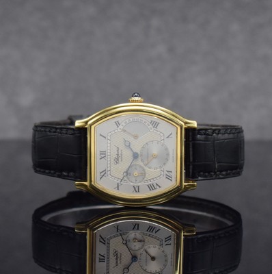 CHOPARD Tonneau Power Reserve Herrenarmbanduhr in GG 750/000, Schweiz um 1998, Handaufzug,Ref. 2248, 2-teil. Geh., Boden 8-fach verschr., Lederband ...