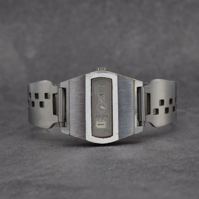 PROVITA Herrenarmbanduhr mit digitaler Anzeige, Schweiz um 1970, Automatik, verchr. Geh., Stahlboden aufgedr., neutr. Stahlband später, digit. ...