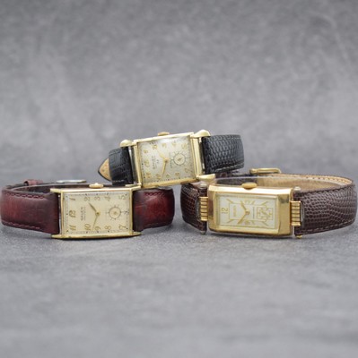 Konvolut: 3 GRUEN Armbanduhren, alle Handaufzug, Ende 1940er Jahre, alle GG- Filled-Geh., 1 x Very Thin Precision Herrenarmbanduhr, Zifferbl. ...