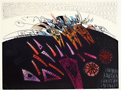 Georges Dussau, geb. 1947, "Variation II", Farbradierung, sign., num. 67/99, Platte ca. 24,5x32 cm, gesamt ca. 46x56 cm