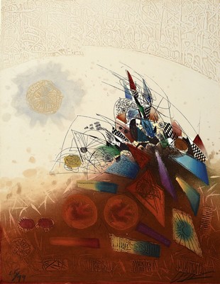 Georges Dussau, geb. 1947, "Sans titre", Farbradierung, sign., num. 65/99, ca. 40x30 cm