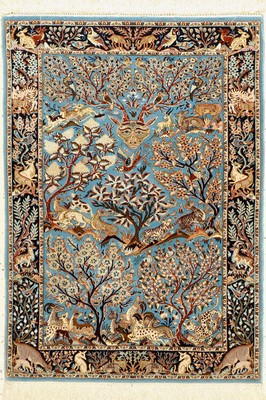 Esfahan fein, Persien, ca. 50 Jahre, Korkwolle mit und auf Seide, ca. 105 x 75 cm, guter Zustand,leichter Mottenfraß am oberen Rand