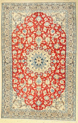 Nain fein (9 La), Persien, ca. 50 Jahre, Korkwolle mit Seide, ca. 201 x 134 cm, leichter Mottenfraß,verschmutzt