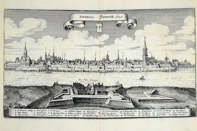 Ca. 35 Kupferstiche, Matthäus Merian, 1593- 1650, unterschiedliche Städteansichten, u.a. Mannheim, Breisach, Heidelberg, Lauffenburg, Frankenthal, ...