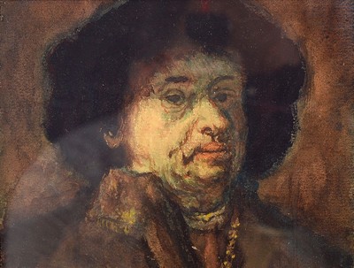 Niederländischer Künstler, 20. Jh. Porträt "Rembrandt", Gouache/Papier /Karton, unsigniert, qualitätvolle Ausführung, gut ...