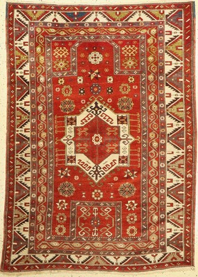 Kazak antik, Kaukasus, um 1900, Wolle auf Wolle, ca. 180 x 127 cm, Mittlere Gebrauchsspuren