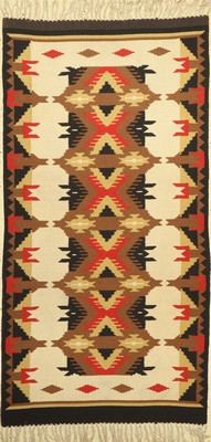 Navaho Kelim, Südamerika, ca. 60 Jahre, Wolle auf Baumwolle, ca. 175 x 90 cm, leicht verschmutzt