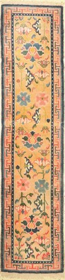 Pao Tow antik, China, Ende 19.Jhd, Wolle auf Baumwolle, ca. 255 x 61 cm, Mittlere Gebrauchsspuren, Restauriert