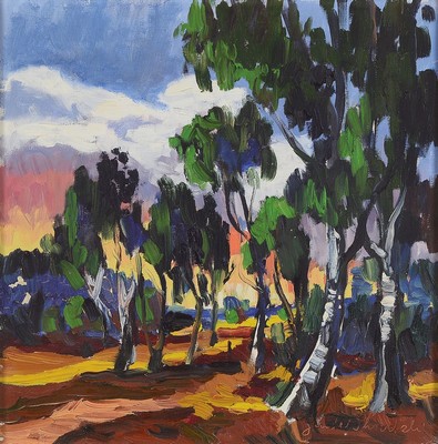 Günther Skrodzki, 1835 Kehlerwald-2012 Hattstedt, Landschaft mit Birken, Öl/Lwd, rechts unten signiert, ca. 40x40cm, R. ca. 57x57cm