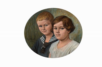 Robert Forell, 1858-1927 Frankfurt am Main, Doppelporträt eines Geschwisterpaares, Pastellauf Papier, seitlich links signiert und dat. 1925, ovaler ...
