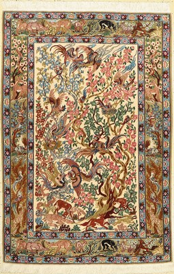 Esfahan fein, Persien, ca. 50 Jahre, Korkwolle mit und auf Seide, ca. 158 x 107 cm,ca. 1,0 Mio. Kn/qm, guter Zustand