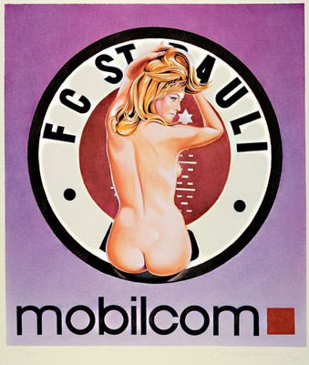 Mel Ramos, geb. 1935, FC St. Pauli I, Mobilcom, Farboffset, sign., num. 139/400, WVZ Hilger OL 2-03, 63x56 cm
