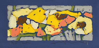 Klaus Fussmann, 1938 Velbert, Farblinolschnitt, Rosen gelb., sign., num. 135/200, ca. 9x17,5 cm