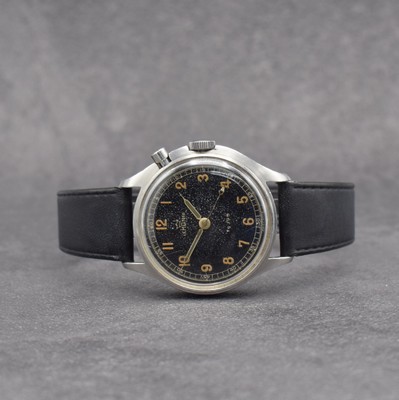 LEMANIA TG 195 Armbanduhr mit Stopp-Sekunde des schwedischen Militärs in Stahl, Schweiz um 1960, Handaufzug, asymetrisches Geh., verschr. Boden m. ...