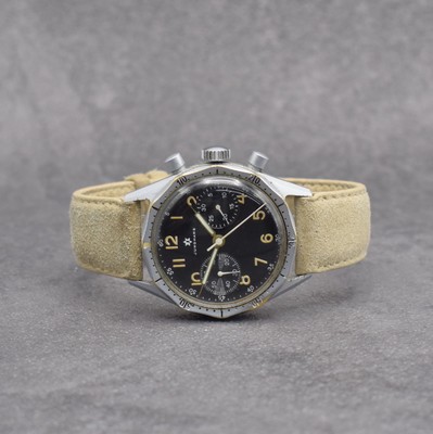 JUNGHANS 88 Fliegerchronograph der Bundeswehr, Deutschland um 1960, Handaufzug, matt verchr. Geh., Drehlünette m. 60er tlg., Krone & Drücker orig., ...