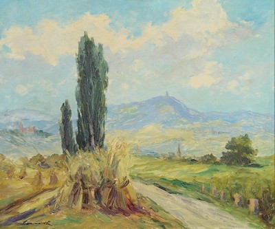 Robert Lauth, 1896-1985 Ludwigshafen, Pfälzer Landschaft mit Peterskopf, Öl/Lwd, signiert, ca. 50x60cm, R. ca. 62x72cm