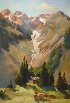 Alexander Posch, 1890 Schönberg-1950 Darmstadt, Bacherloch bei Oberstdorf, so rückseitig betitelt, Öl/Lwd, links unten signiert und dat. 39, ...