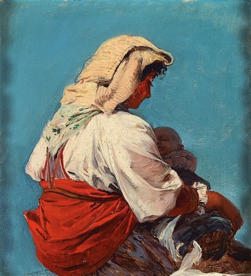 Ferdinand Wagner, 1847 Passau-1927 München, "Studie zur Italienerin an den Fürstenhöfen" so rückseitig betitelt, Öl/Lwd, rückseitig ...